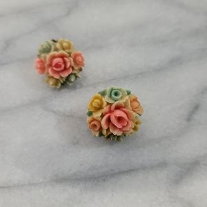 Vintage celluloid pastel floral Clip On earrings